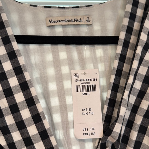 Abercrombie & Fitch Black and White Gingham Twist-Front Midi Dress - Picture 2 of 2